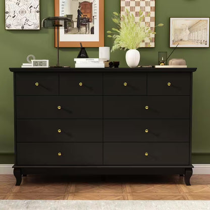 Black Paint 10-Drawer Wood Double 35.4 In. H X 55.1 In. W X 15.7 In. D Dresser Storage Cabinet