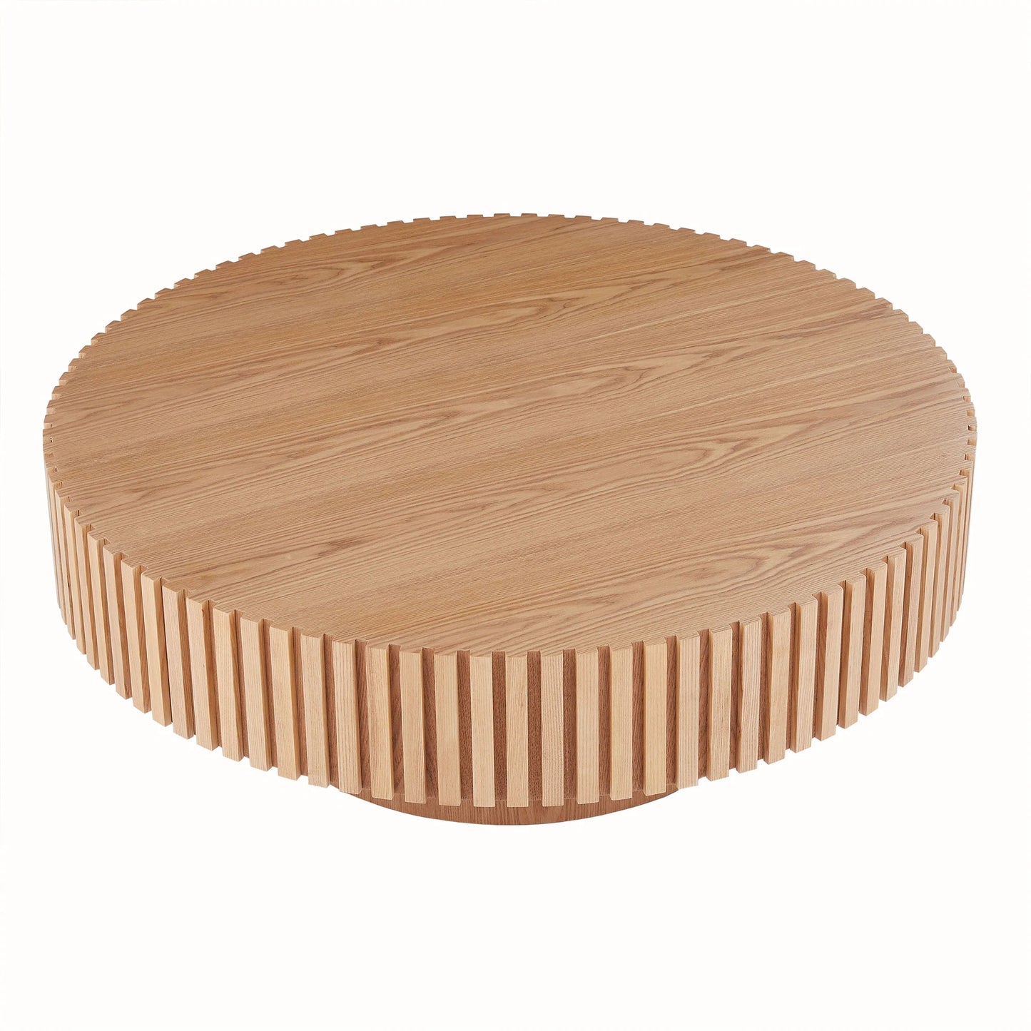 Modern Natural Black round Coffee Table with Sturdy Pedestal No Assembled