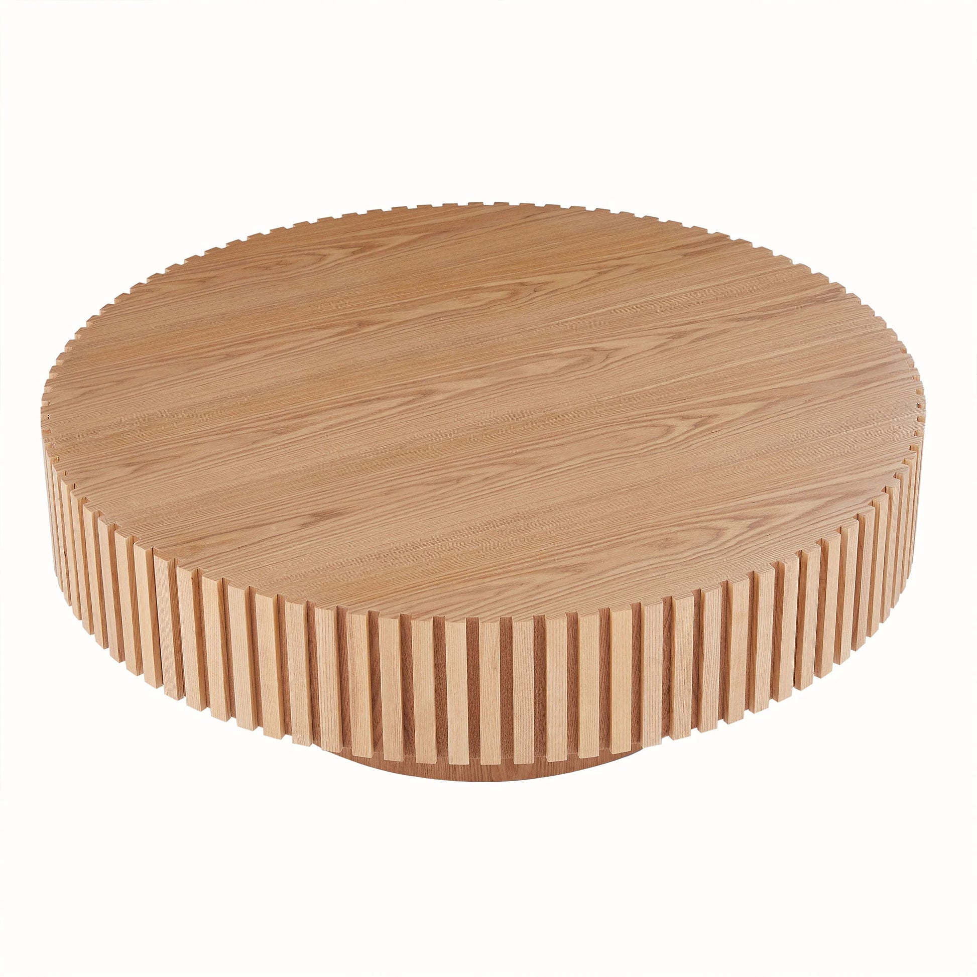 Modern Natural Black round Coffee Table with Sturdy Pedestal No Assembled