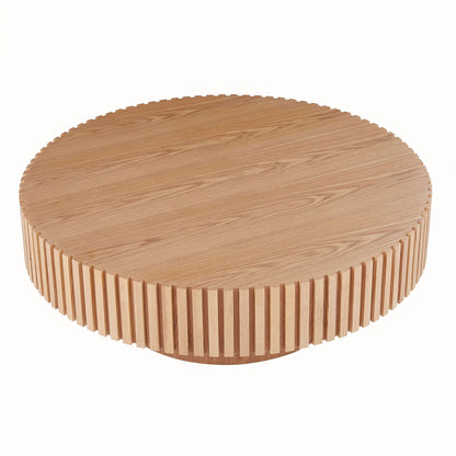 Modern Natural Black round Coffee Table with Sturdy Pedestal No Assembled