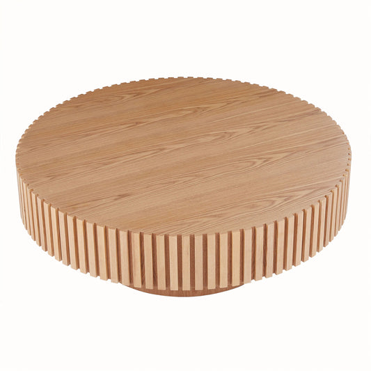 Modern Natural Black round Coffee Table with Sturdy Pedestal No Assembled