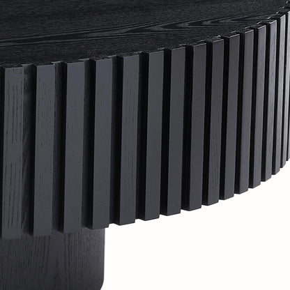 Modern Natural Black round Coffee Table with Sturdy Pedestal No Assembled