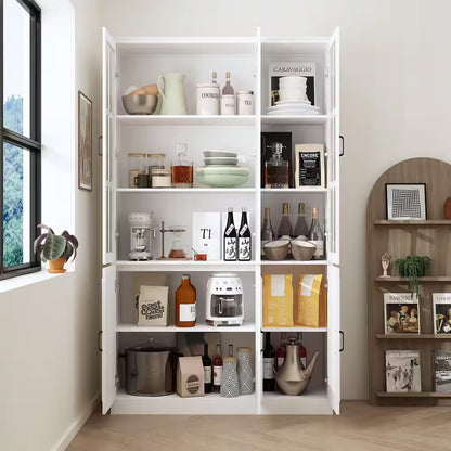 White Wood Storage Cabinet Kitchen Hutch with Glass Doors, Adjustable Shelves ( 47.2 In. W X 15.7 In. D X 78.7 In. H)