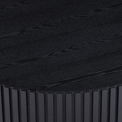 Modern Natural Black round Coffee Table with Sturdy Pedestal No Assembled