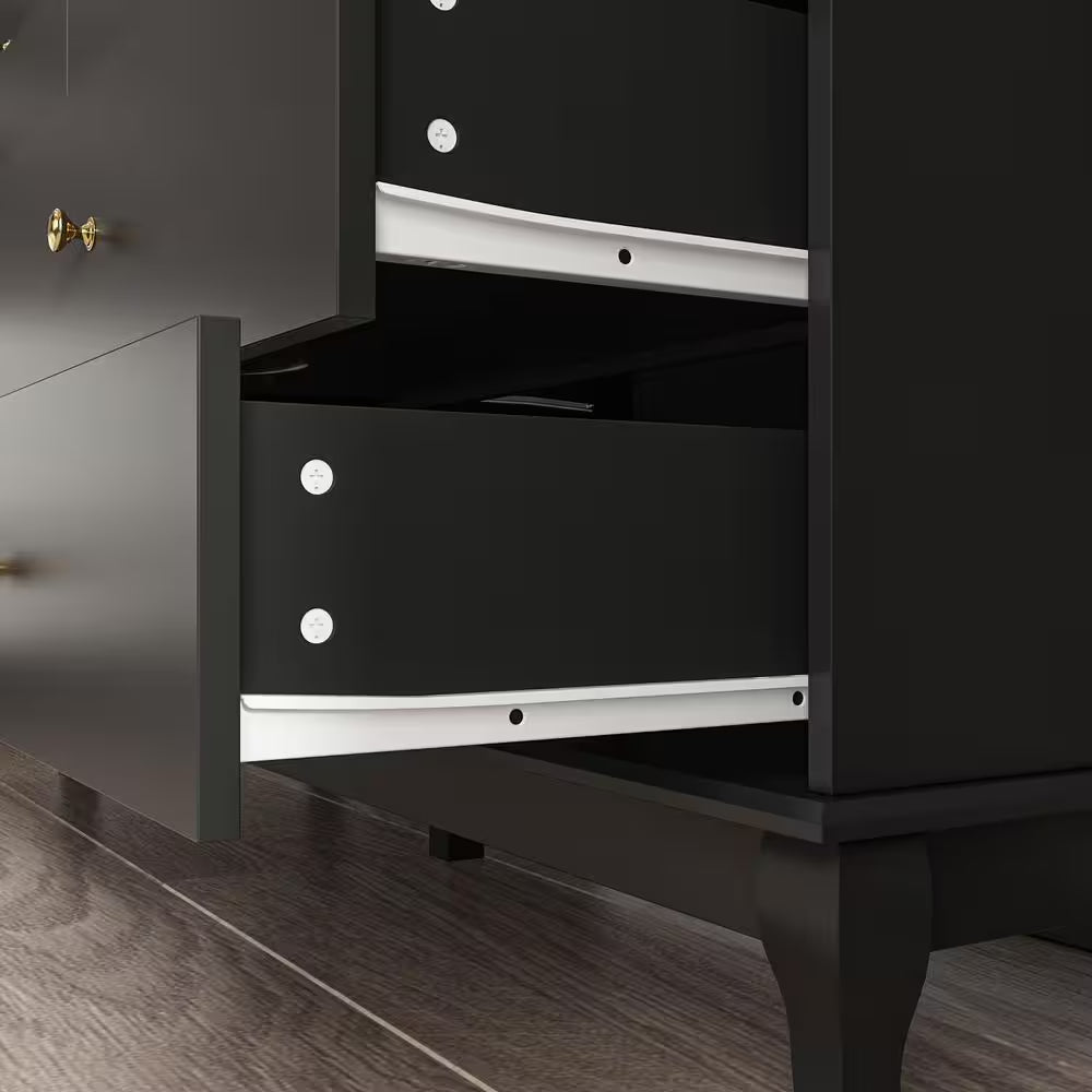 Black Paint 10-Drawer Wood Double 35.4 In. H X 55.1 In. W X 15.7 In. D Dresser Storage Cabinet