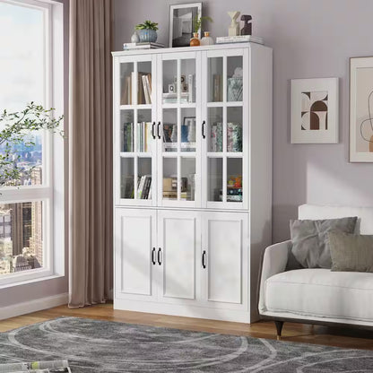 White Wood Storage Cabinet Kitchen Hutch with Glass Doors, Adjustable Shelves ( 47.2 In. W X 15.7 In. D X 78.7 In. H)