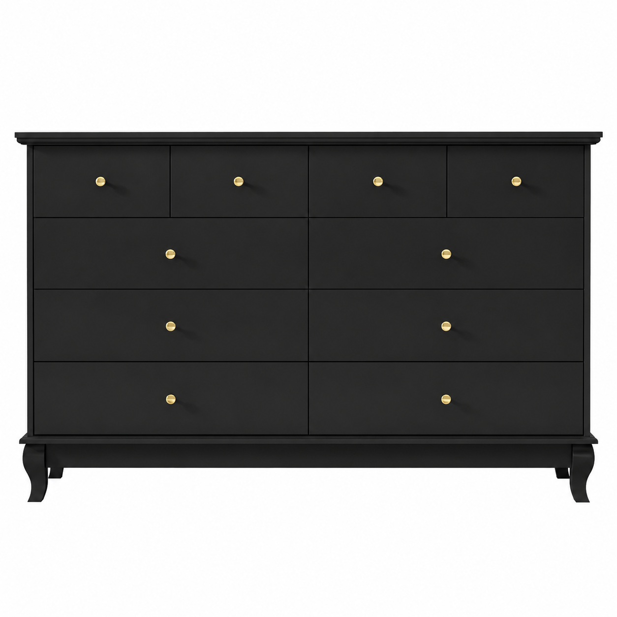 Black Paint 10-Drawer Wood Double 35.4 In. H X 55.1 In. W X 15.7 In. D Dresser Storage Cabinet