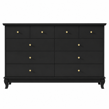 Black Paint 10-Drawer Wood Double 35.4 In. H X 55.1 In. W X 15.7 In. D Dresser Storage Cabinet