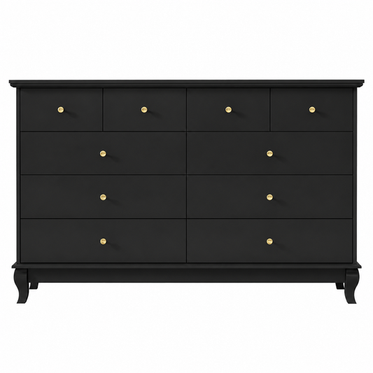 Black Paint 10-Drawer Wood Double 35.4 In. H X 55.1 In. W X 15.7 In. D Dresser Storage Cabinet