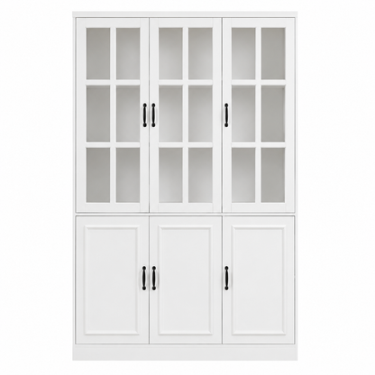 White Wood Storage Cabinet Kitchen Hutch with Glass Doors, Adjustable Shelves ( 47.2 In. W X 15.7 In. D X 78.7 In. H)