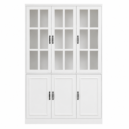 White Wood Storage Cabinet Kitchen Hutch with Glass Doors, Adjustable Shelves ( 47.2 In. W X 15.7 In. D X 78.7 In. H)