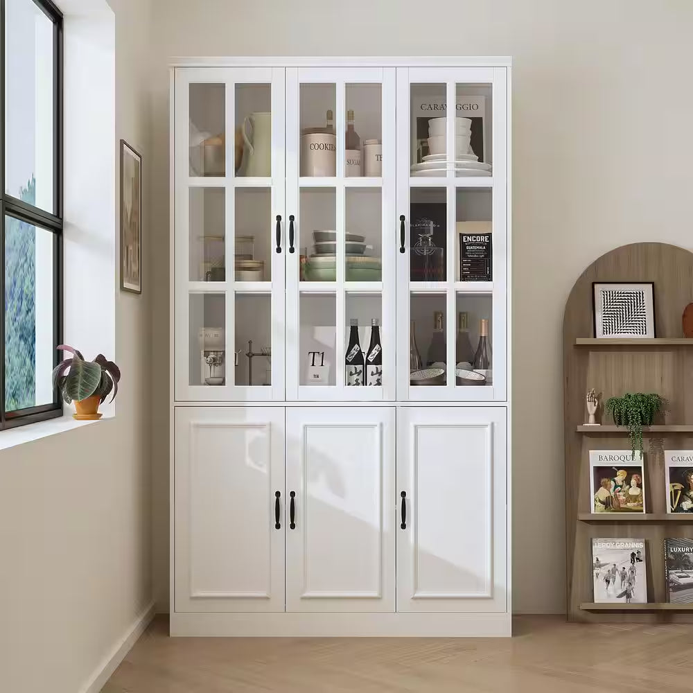 White Wood Storage Cabinet Kitchen Hutch with Glass Doors, Adjustable Shelves ( 47.2 In. W X 15.7 In. D X 78.7 In. H)