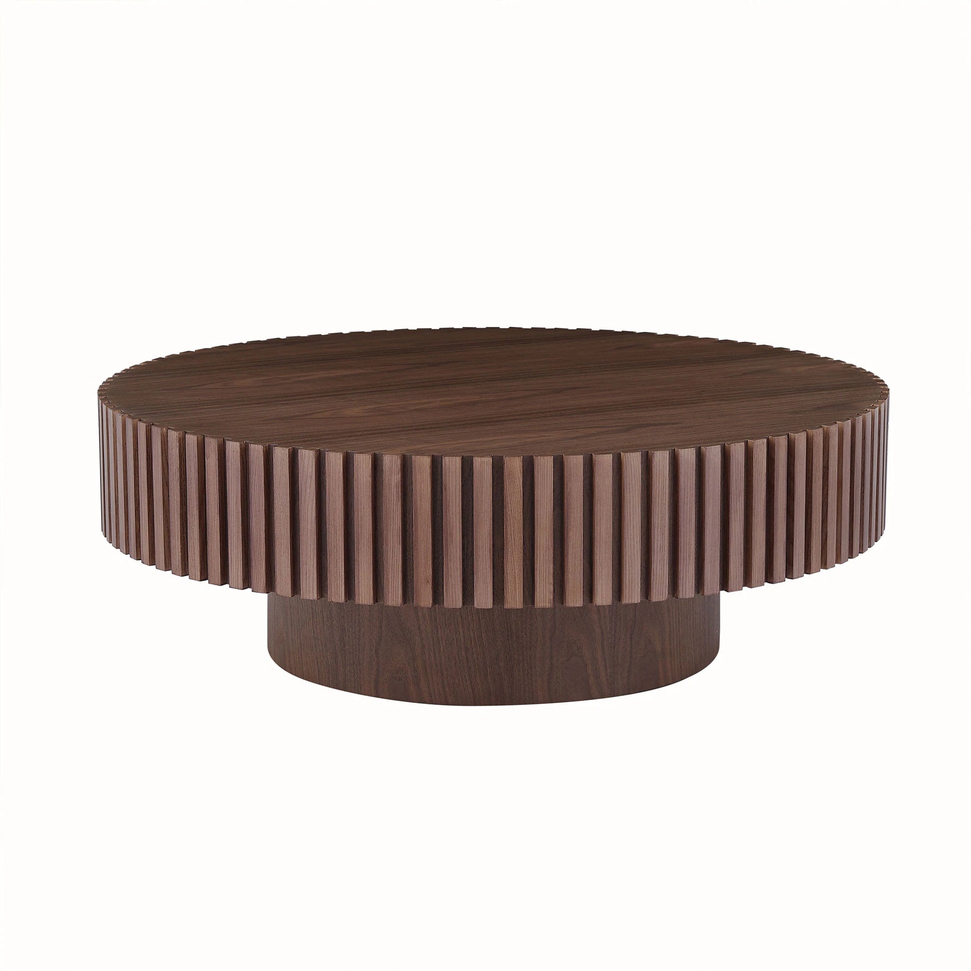 Modern Natural Black round Coffee Table with Sturdy Pedestal No Assembled