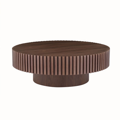 Modern Natural Black round Coffee Table with Sturdy Pedestal No Assembled